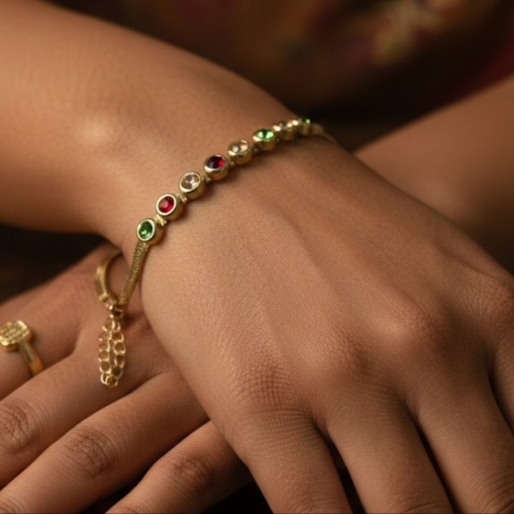 18K Yellow Gold Snake Skin Titanium Multi Colored Zircon Bracelet